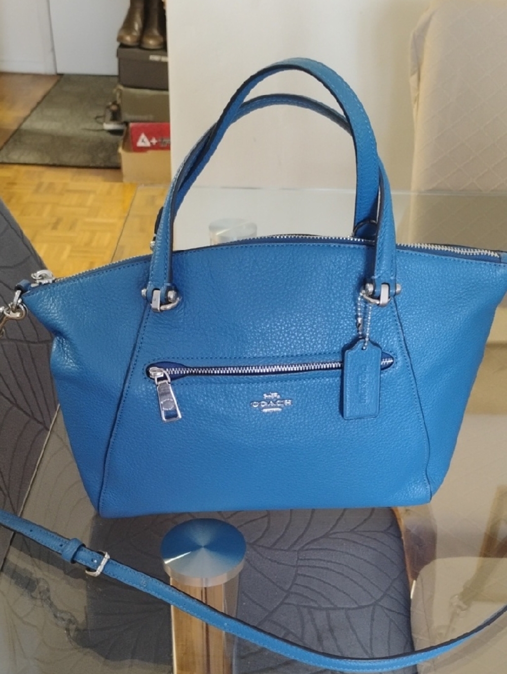 Coach Blue Pebbled Leather Crossbody Bag